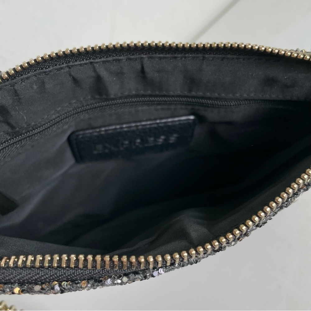 EXPRESS Y2K Gold Silver Black Glitter Sparkle Zip Wristlet Clutch - Picture 4 of 16
